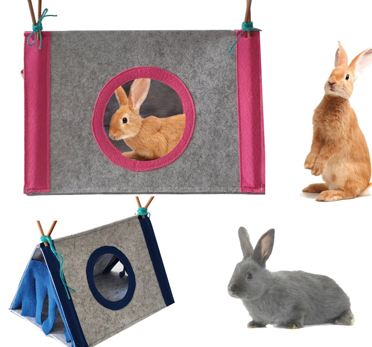 Felt corner tents in pink and blue