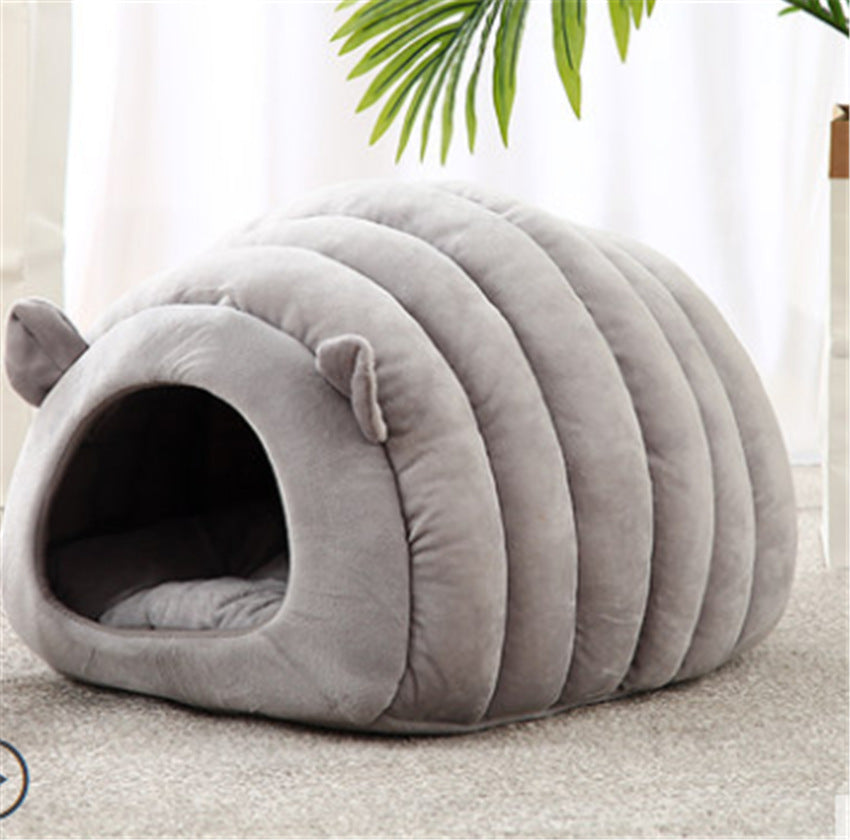 Warm Plush Cat Cave Bed – Light grey