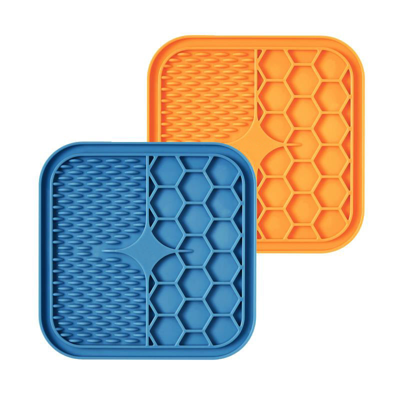 Blue and orange lick mats