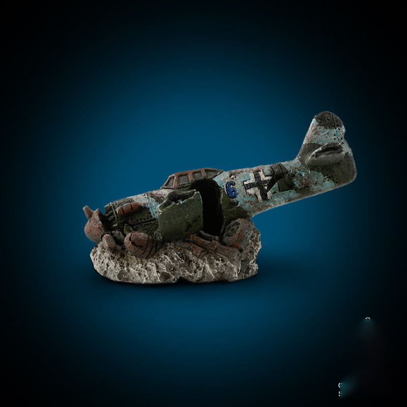 Airplane Wreck Aquarium Ornament — 8 cm