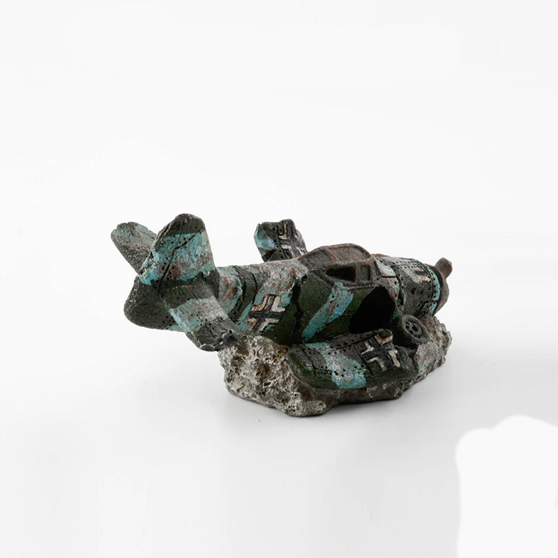 Airplane Wreck Aquarium Ornament — 8 cm