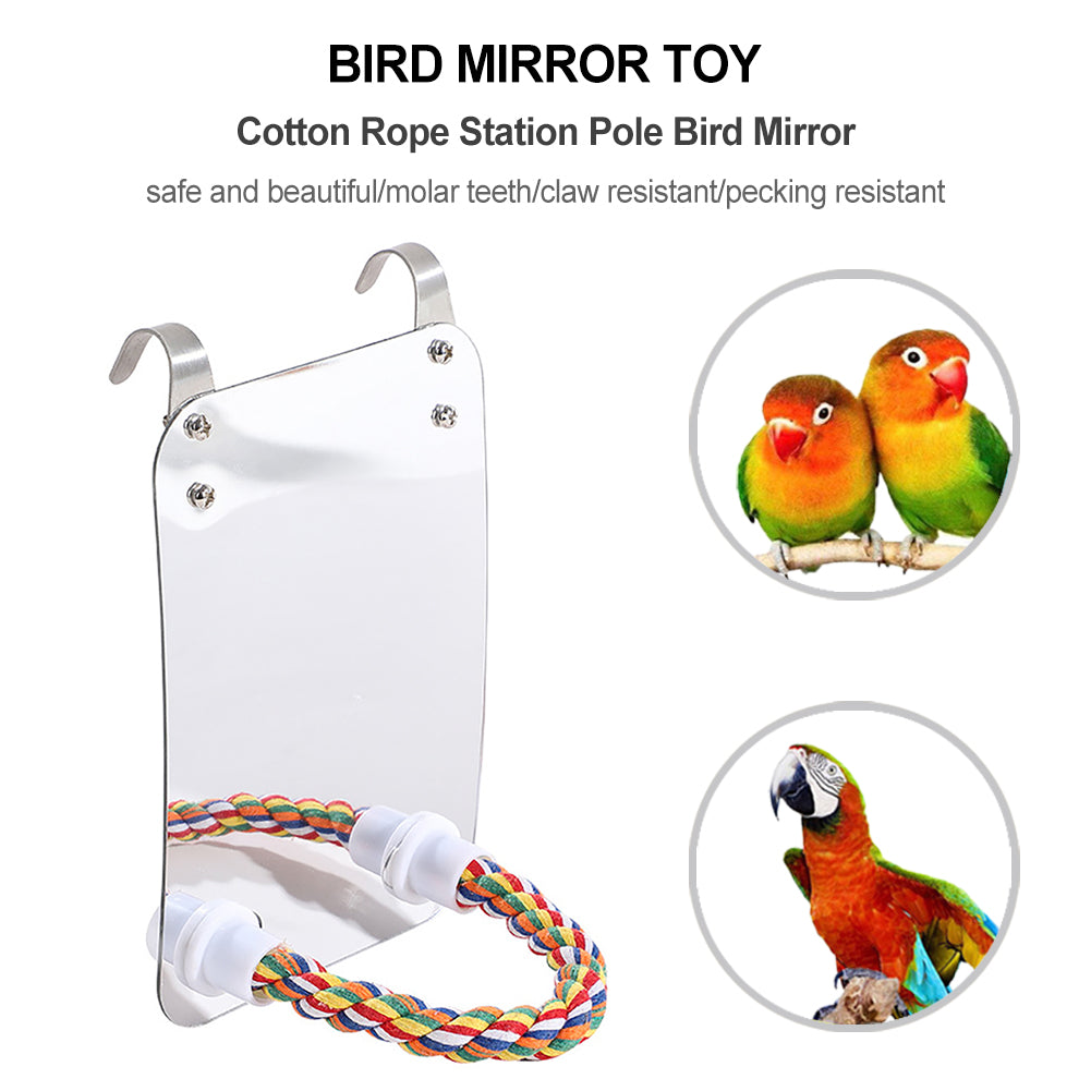 Acrylic Bird Mirror with Rope Perch
