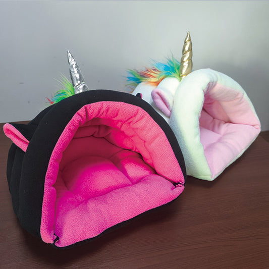 Plush Cave Bed for Small Pets — Unicorn