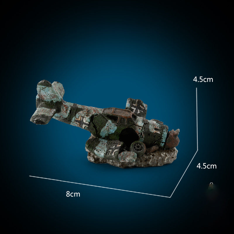 Airplane Wreck Aquarium Ornament — 8 cm