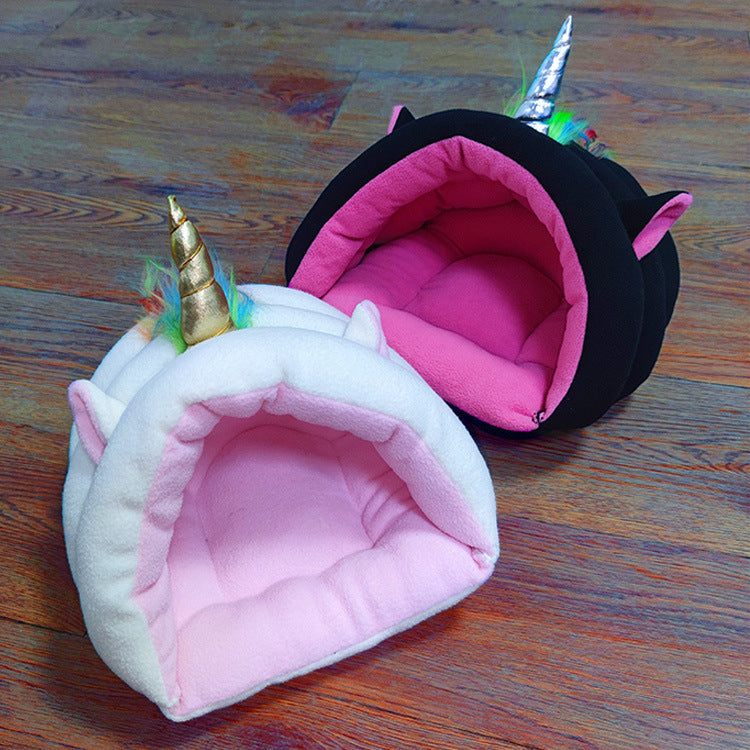 Plush Cave Bed for Small Pets — Unicorn