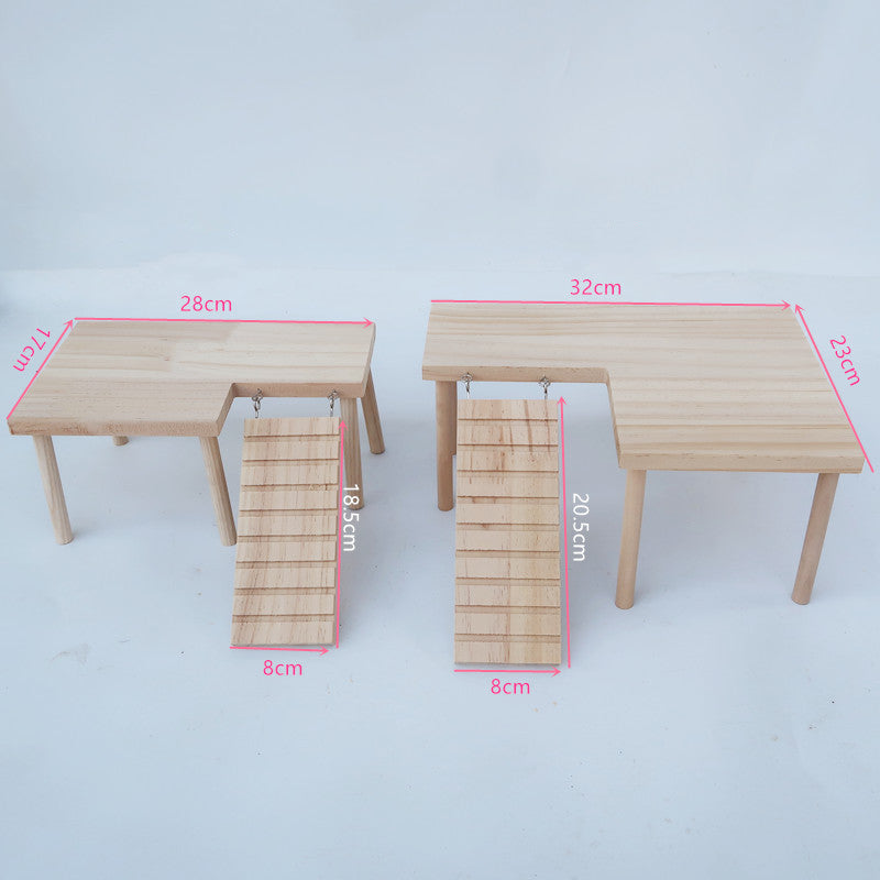 L-Shaped Wooden Platform with Ramp for Hamsters & Rats