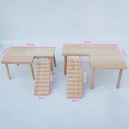L-Shaped Wooden Platform with Ramp for Hamsters & Rats
