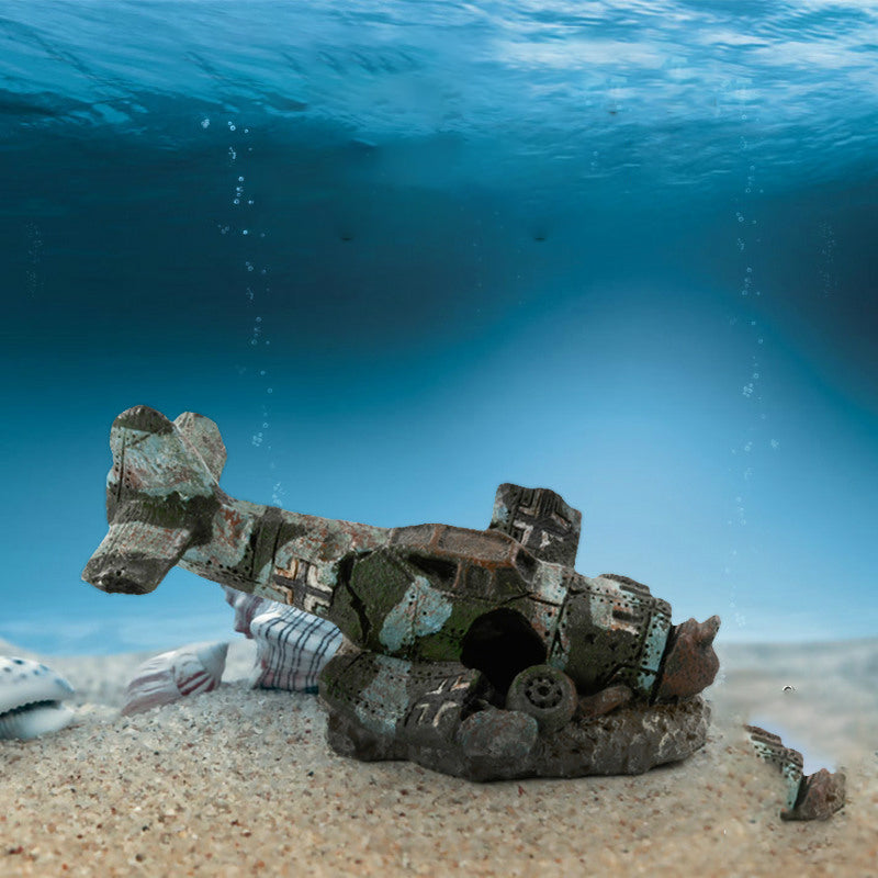 Airplane Wreck Aquarium Ornament — 8 cm