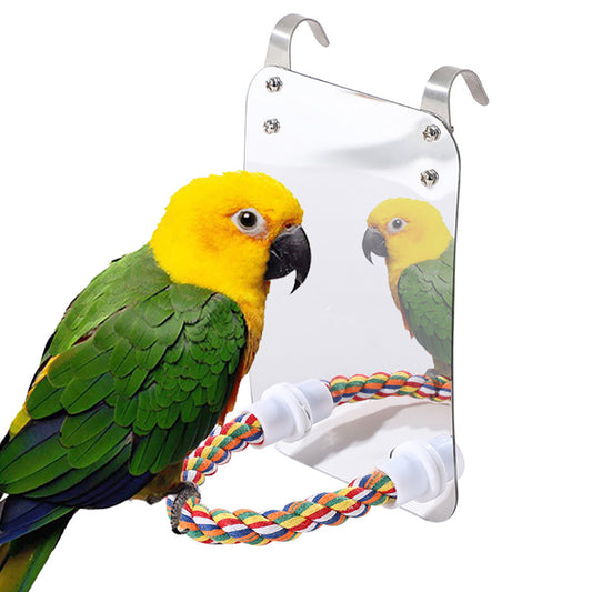 Acrylic Bird Mirror with Rope Perch
