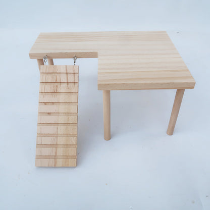 L-Shaped Wooden Platform with Ramp for Hamsters & Rats