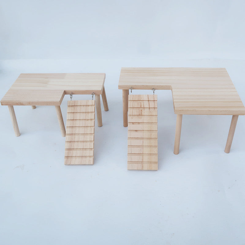 L-Shaped Wooden Platform with Ramp for Hamsters & Rats
