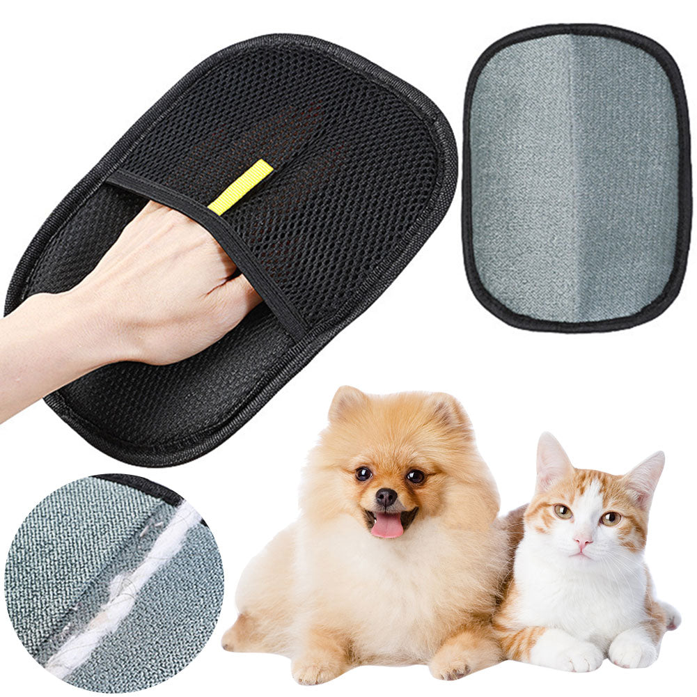 Deshedding grooming glove on a pet