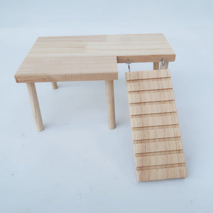 L-Shaped Wooden Platform with Ramp for Hamsters & Rats