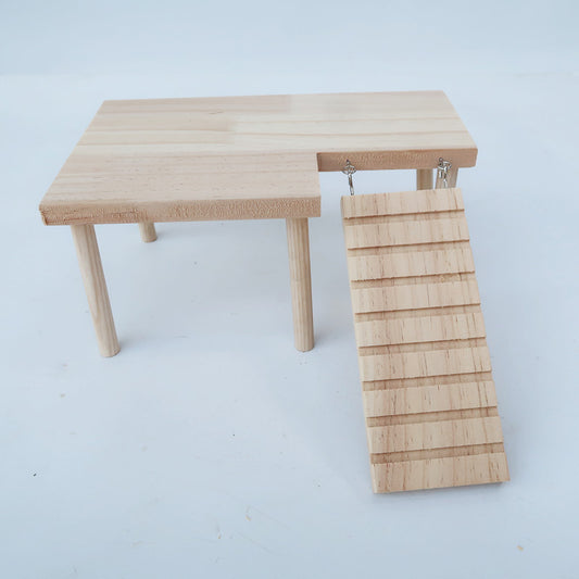 L-Shaped Wooden Platform with Ramp for Hamsters & Rats