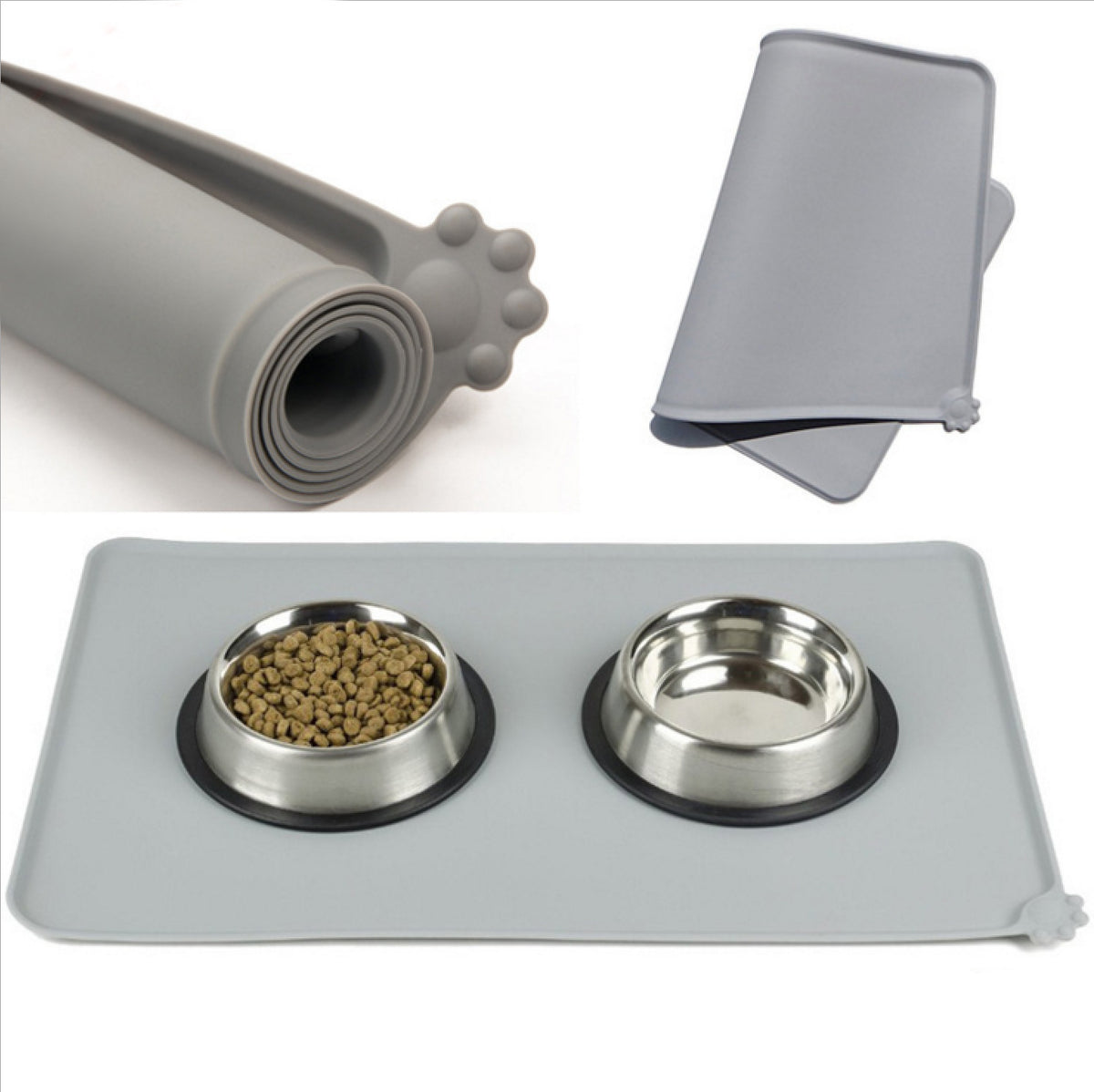 Silicone Pet Food Mat — Waterproof & Non-Slip – Grey
