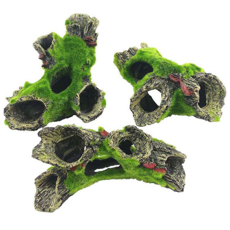Moss-look resin driftwood hideout