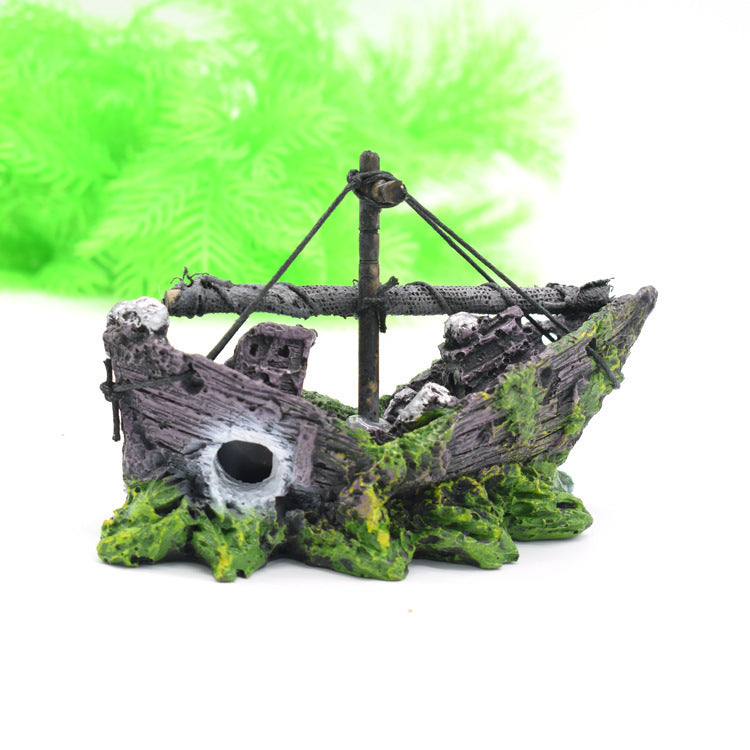Sunken Fishing Boat Aquarium Ornament