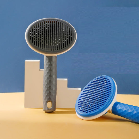 Self-cleaning slicker brush in grey and blue