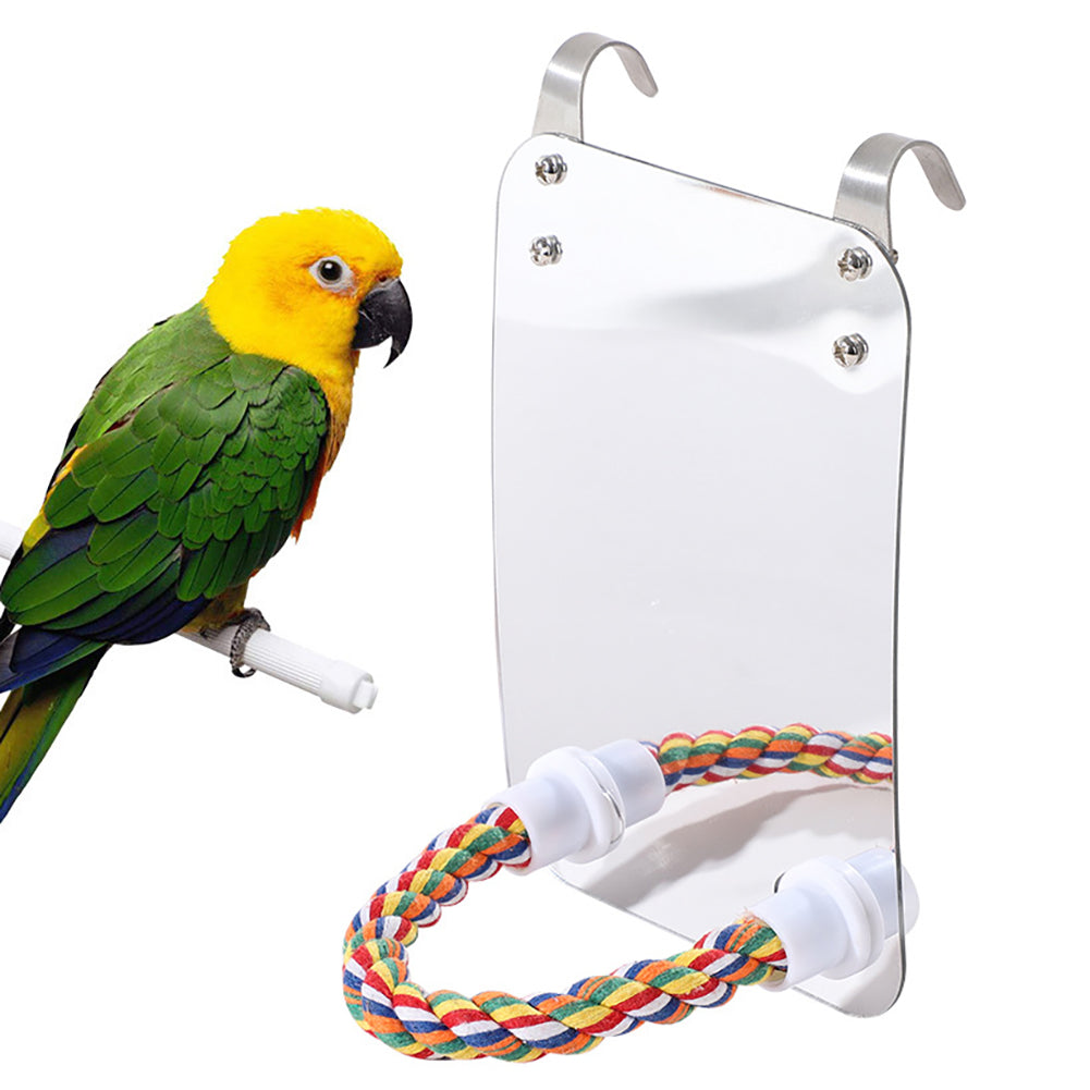 Acrylic Bird Mirror with Rope Perch