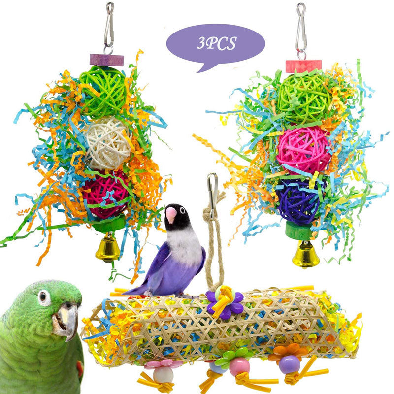 Rattan and bamboo bird chew toys, 3 pack