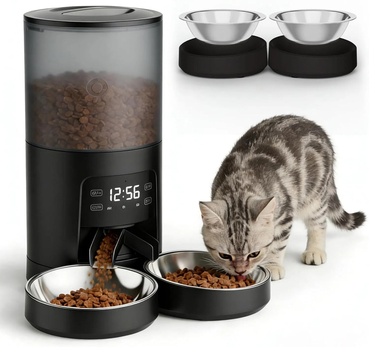 Automatic feeder with a cat eating
