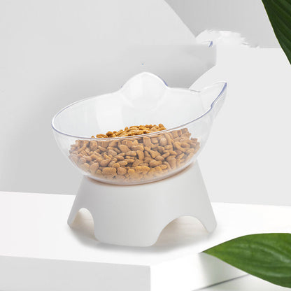 Clear cat-ear bowl on a white stand