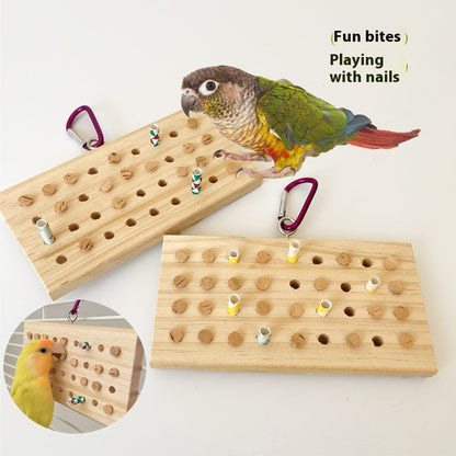 Wooden Cork-Plug Foraging Board for Parrots
