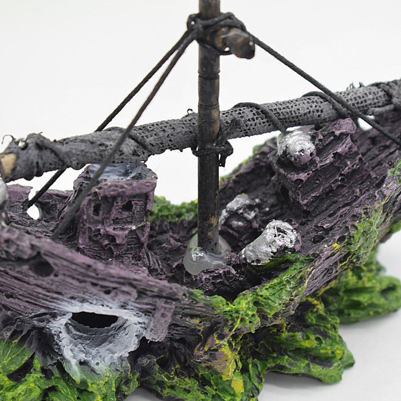 Sunken Fishing Boat Aquarium Ornament