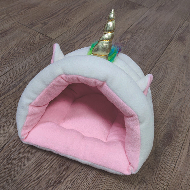 Plush Cave Bed for Small Pets — Unicorn