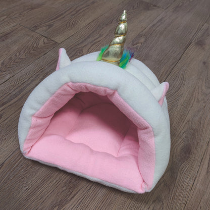 Plush Cave Bed for Small Pets — Unicorn