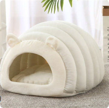 Warm Plush Cat Cave Bed – White