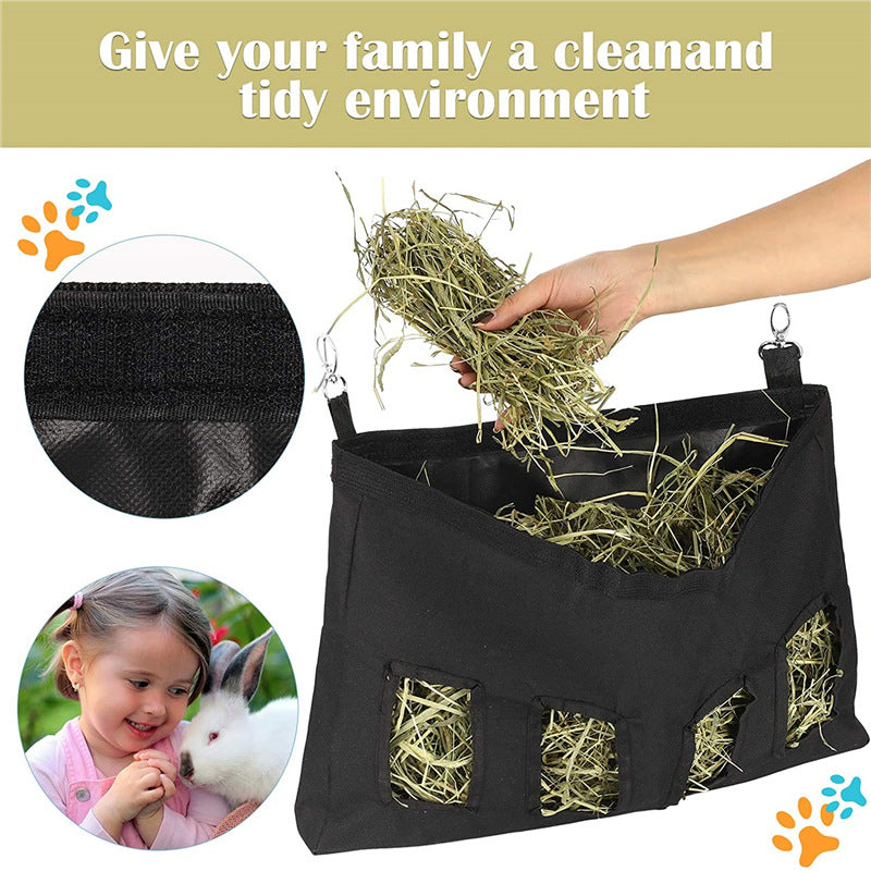 Hanging hay feeder bag for rabbits