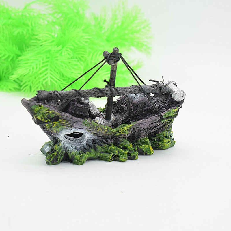 Sunken Fishing Boat Aquarium Ornament